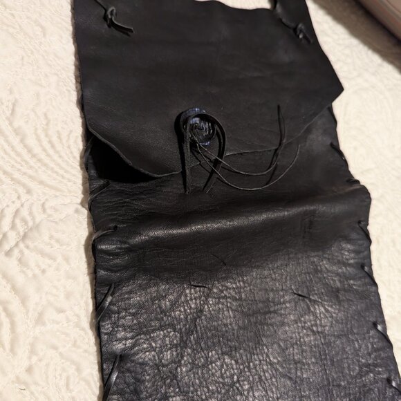 Saddle Black Leather Bag Pouch with Fringe New Old Stock Hand made Genuine